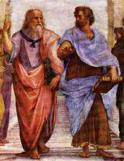 Platon und Aristoteles (Ausschnitt aus "Die Schule von Athen", Raffael)