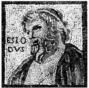 Hesiod, detail of a mosaic by Monnus, 3rd century; in the Rheinisches Landesmuseum, Trier, Ger. 